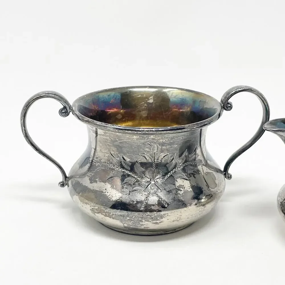 Queen City Silver‎ Company Creamer & Sugar Set Patina MCM Regency Aged GUC